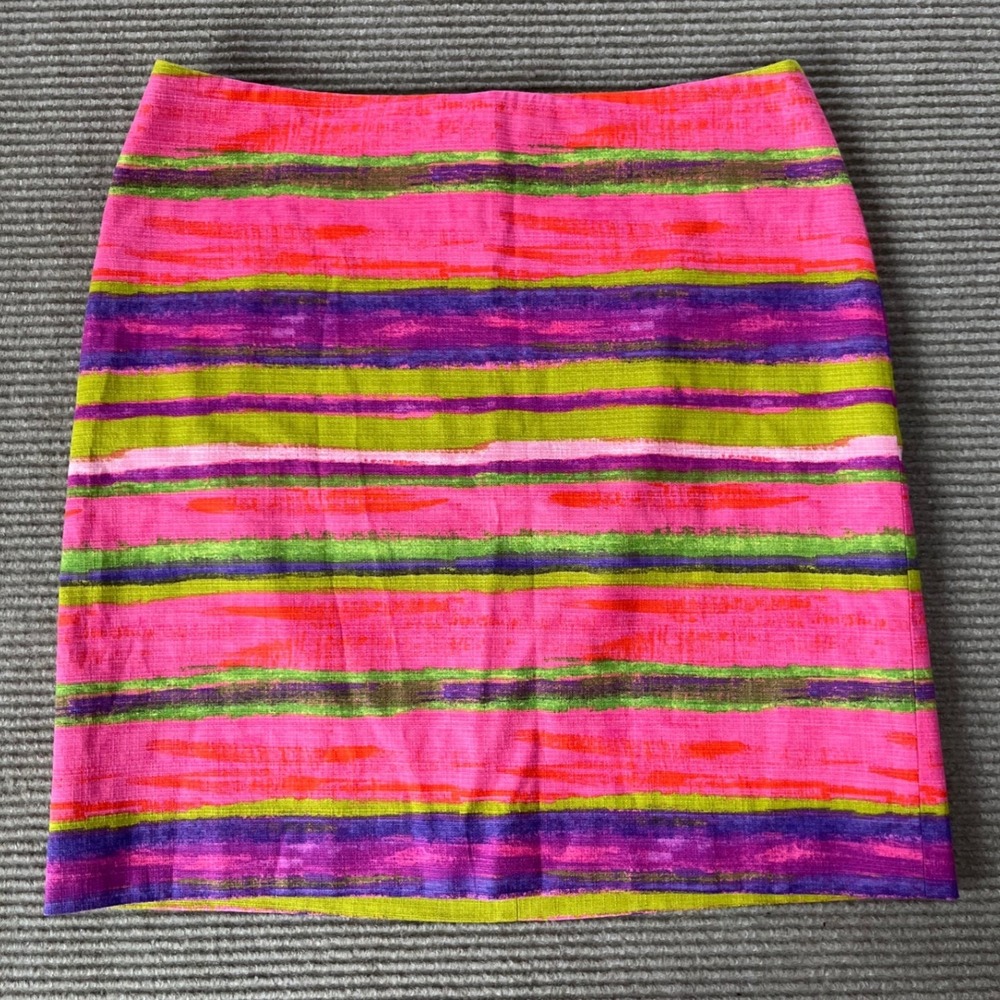 Ann Taylor Pink Purple Green Striped Brushstroke Mini Skirt Size 6 NWT